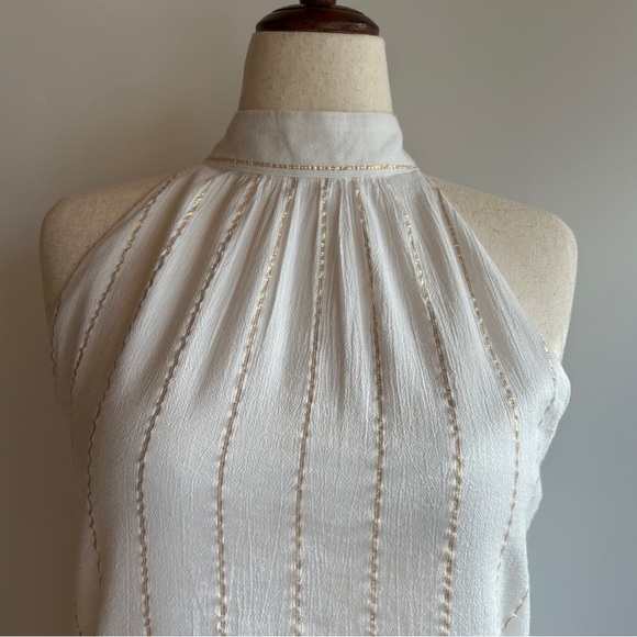 NWT LOFT Shimmer Stripe Crinkle Bow Back Halter Top Size L/12 - Picture 4 of 11